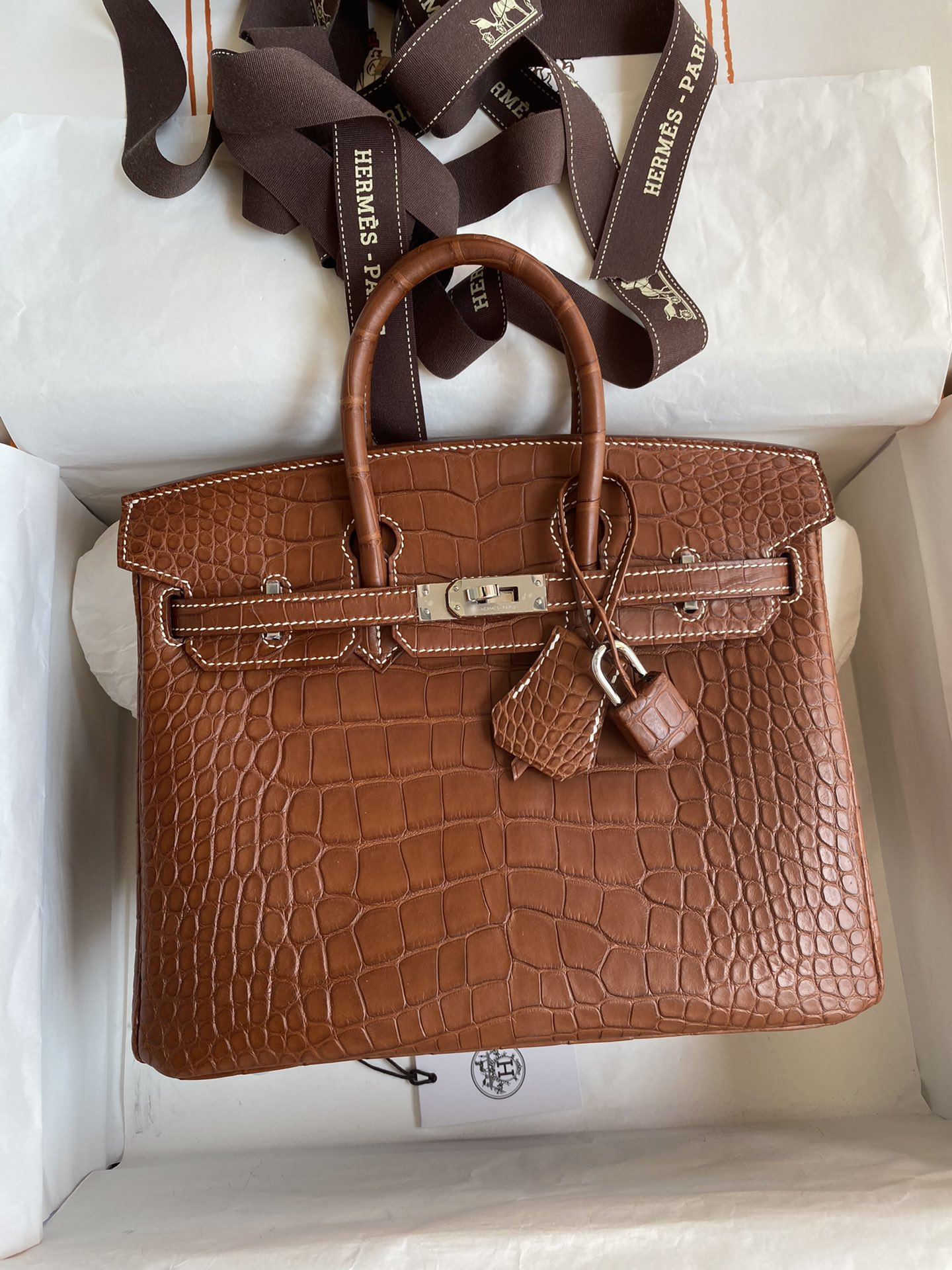 Hermes Birkin 25CM Handmade Bag In Brown Matte Alligator Leather